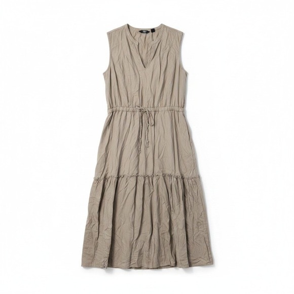 Lands' End Dresses & Skirts - Lands' End Taupe  Sleeveless Tiered Midi Dress Split V-Neck L